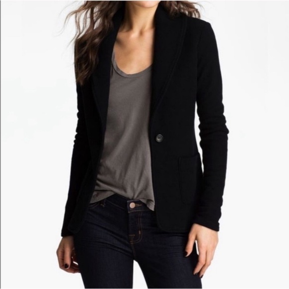 James Perse Black Knit Shawl Collar Cardigan Sweater Blazer French Terry Jacket - Picture 6 of 16